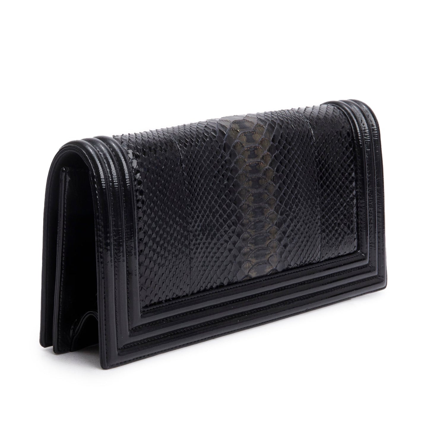 Chanel Black Python Patent Leather Boy Flap Clutch