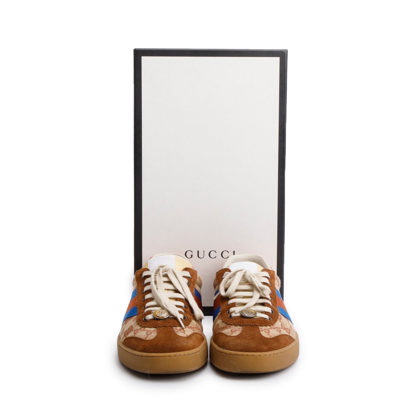 Gucci Brown Suede GG Canvas Web G74 Sneakers, Men's Size 9.5