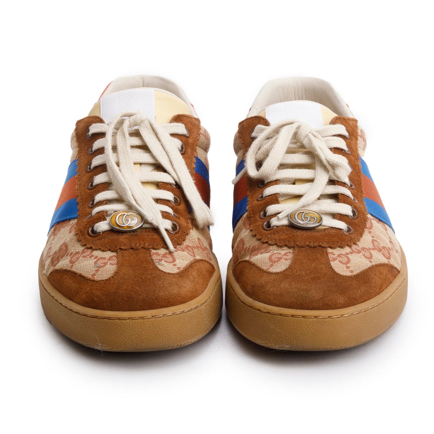 Gucci Brown Suede GG Canvas Web G74 Sneakers, Men's Size 9.5