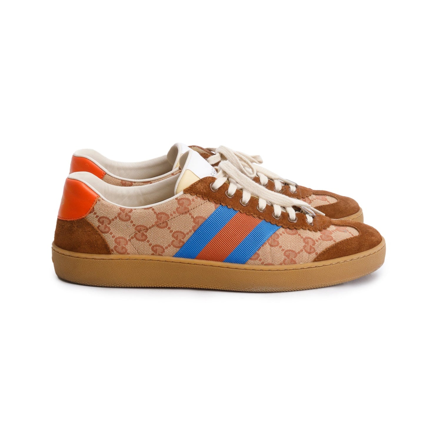 Gucci Brown Suede GG Canvas Web G74 Sneakers, Men's Size 9.5