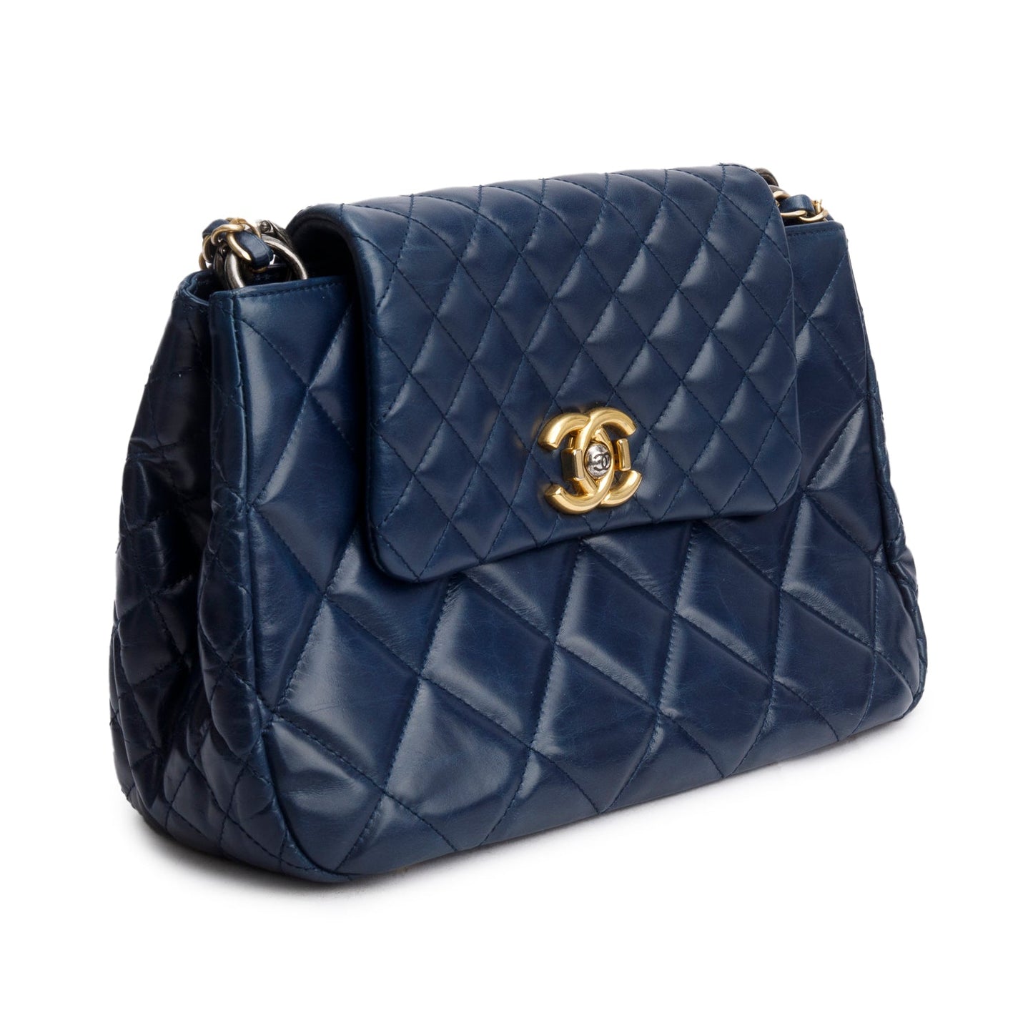 Chanel Navy Aged Calfskin Quilted Daily Walk Accordion Flap Shoulder Bag