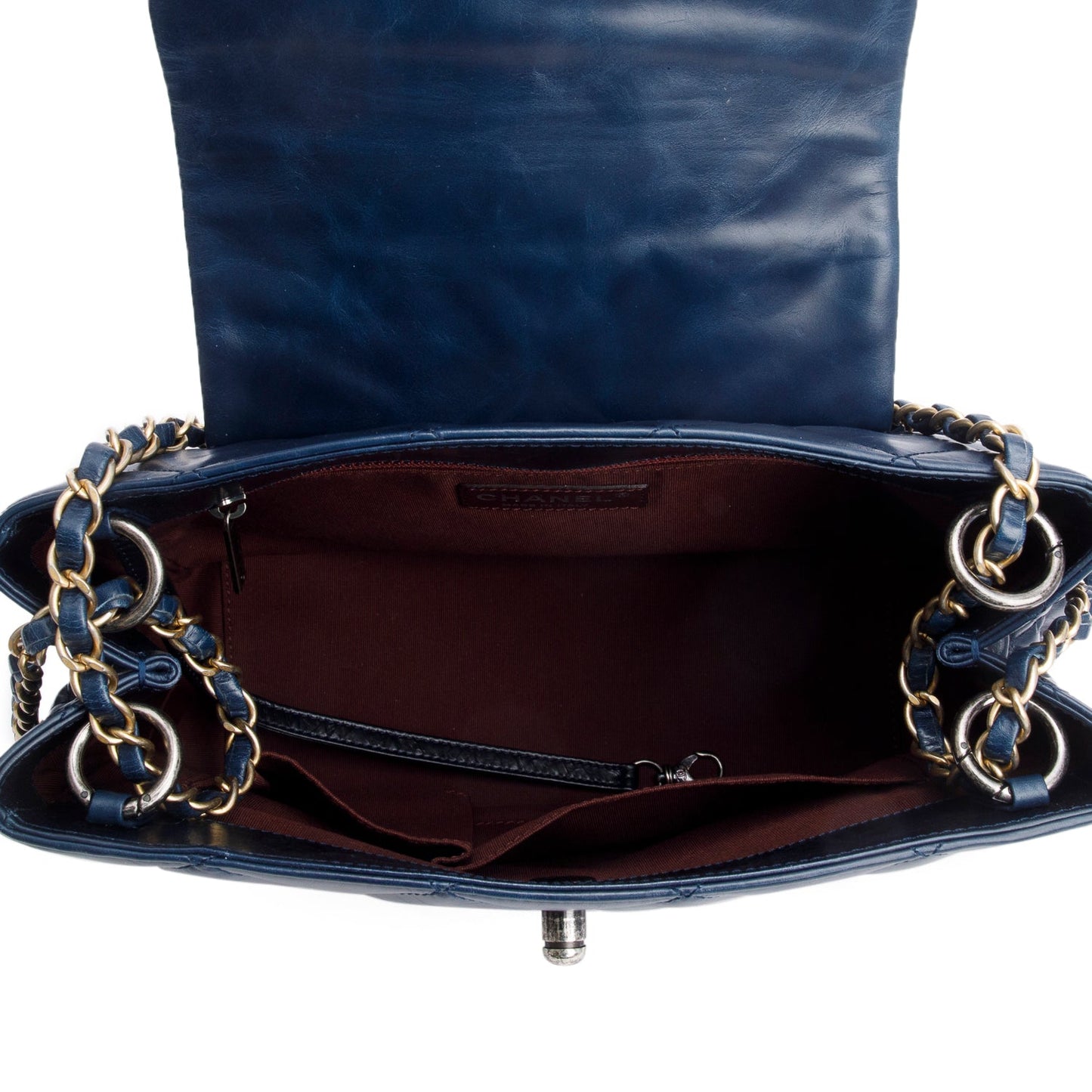 Chanel Navy Aged Calfskin Quilted Daily Walk Accordion Flap Shoulder Bag
