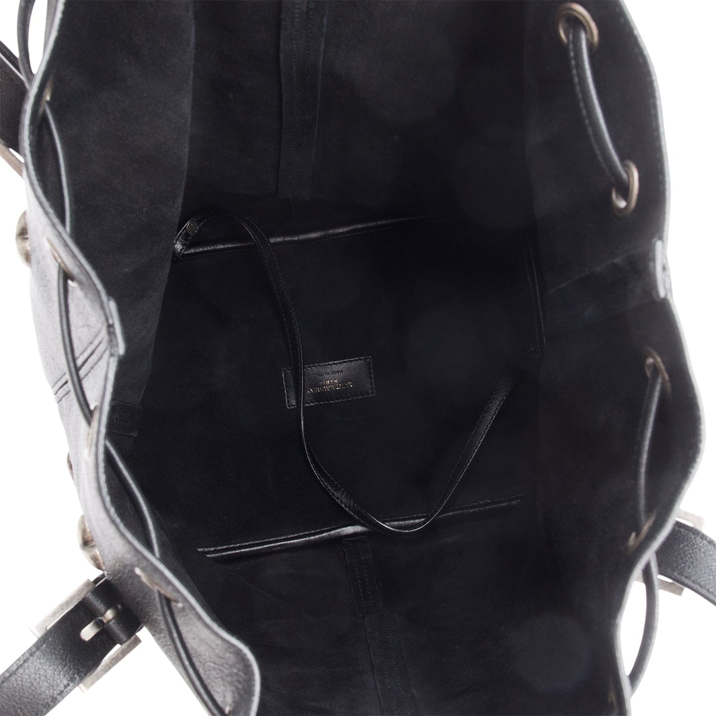 Saint Laurent 2022 Black Lambskin Heart Studded Riva Medium Bucket Bag