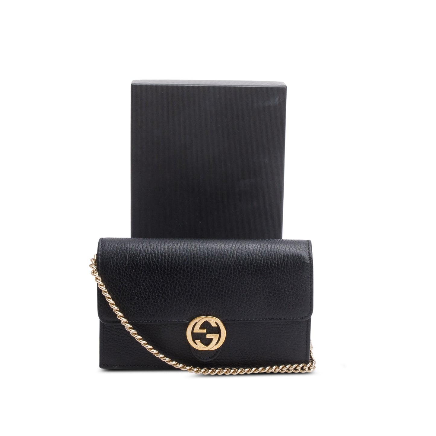 Gucci Black Leather Interlocking G Wallet on Chain