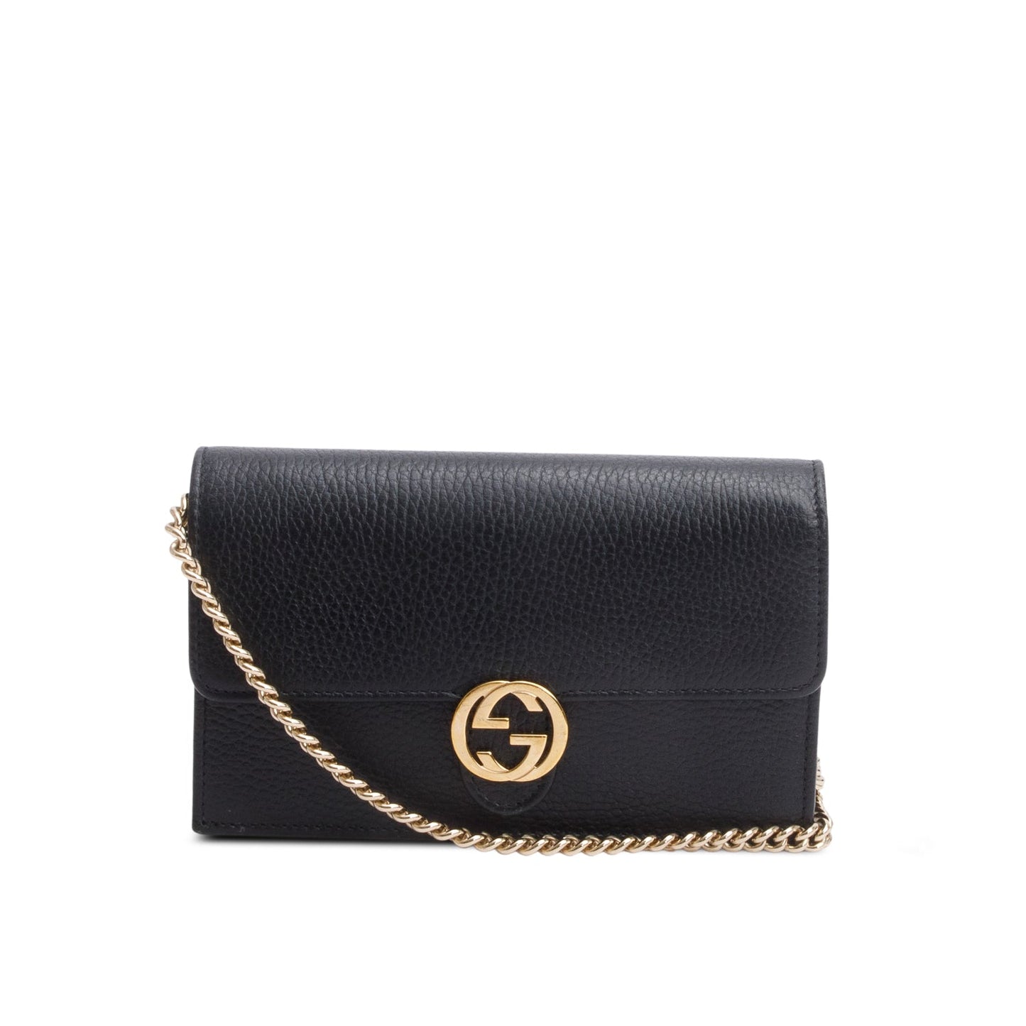 Gucci Black Leather Interlocking G Wallet on Chain