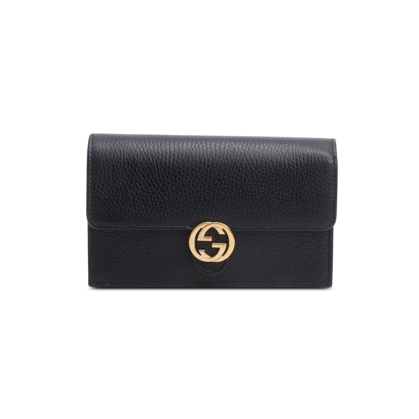 Gucci Black Leather Interlocking G Wallet on Chain