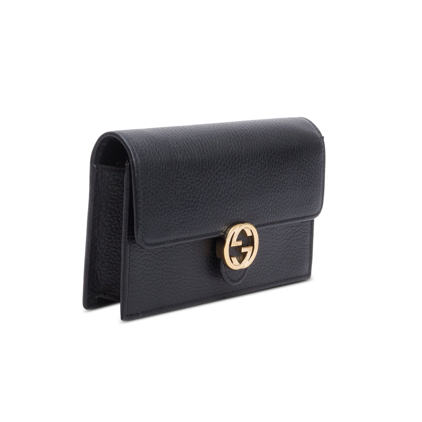 Gucci Black Leather Interlocking G Wallet on Chain
