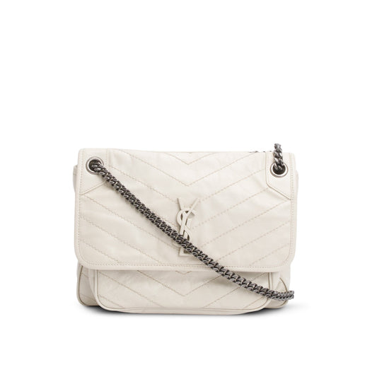 Saint Laurent Ivory Vintage Leather Monogram Medium Niki Chain Satchel