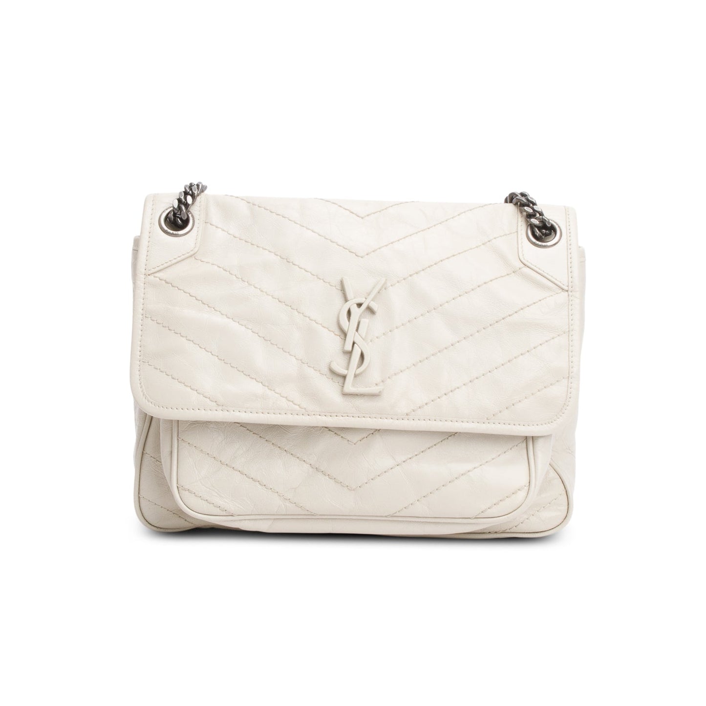 Saint Laurent Ivory Vintage Leather Monogram Medium Niki Chain Satchel
