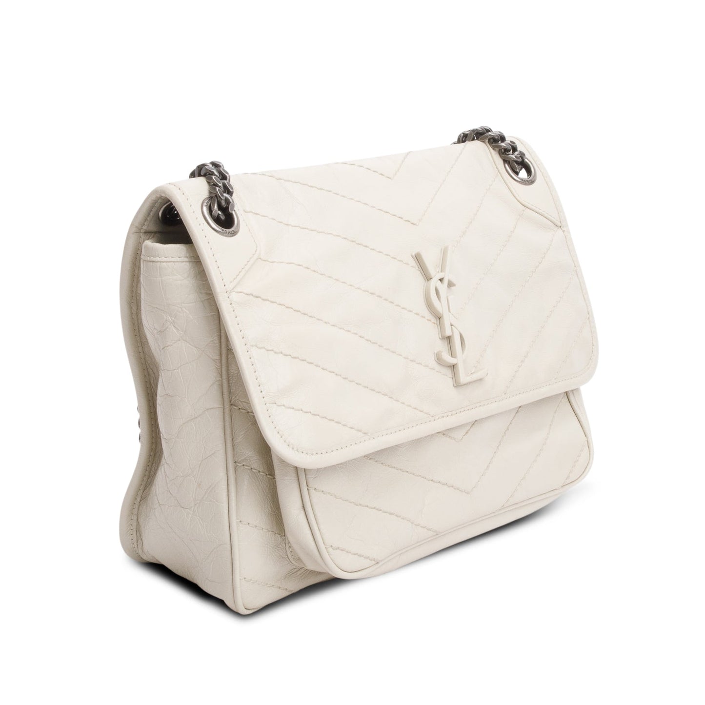 Saint Laurent Ivory Vintage Leather Monogram Medium Niki Chain Satchel