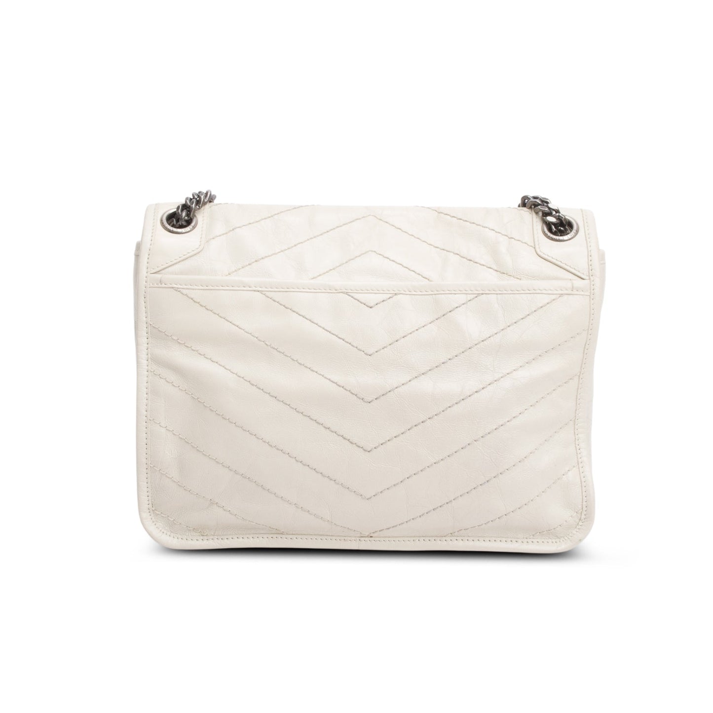 Saint Laurent Ivory Vintage Leather Monogram Medium Niki Chain Satchel