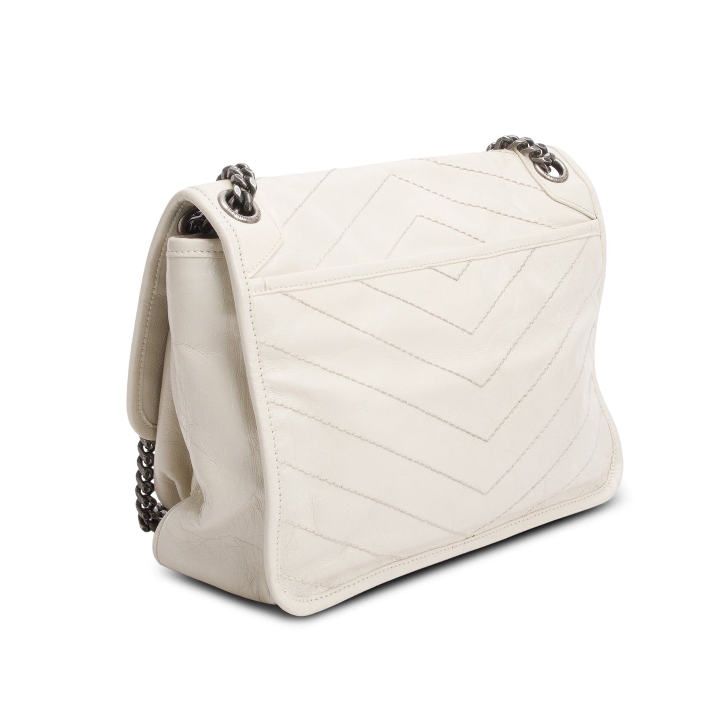Saint Laurent Ivory Vintage Leather Monogram Medium Niki Chain Satchel