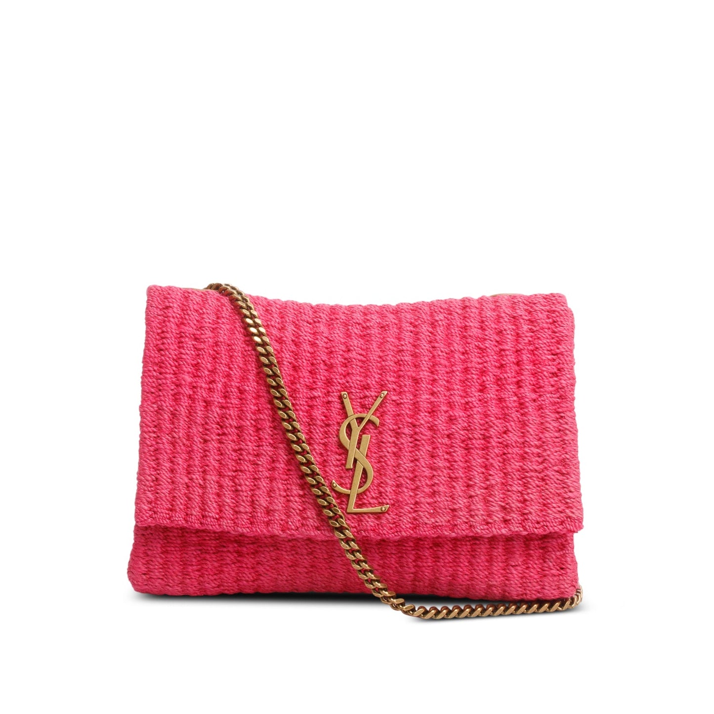 Saint Laurent 2023 Pink Raffia Medium Kate Chain Bag