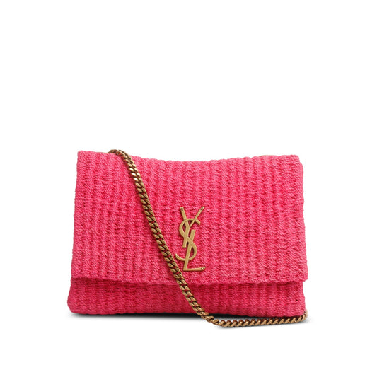 Saint Laurent 2023 Pink Raffia Medium Kate Chain Bag