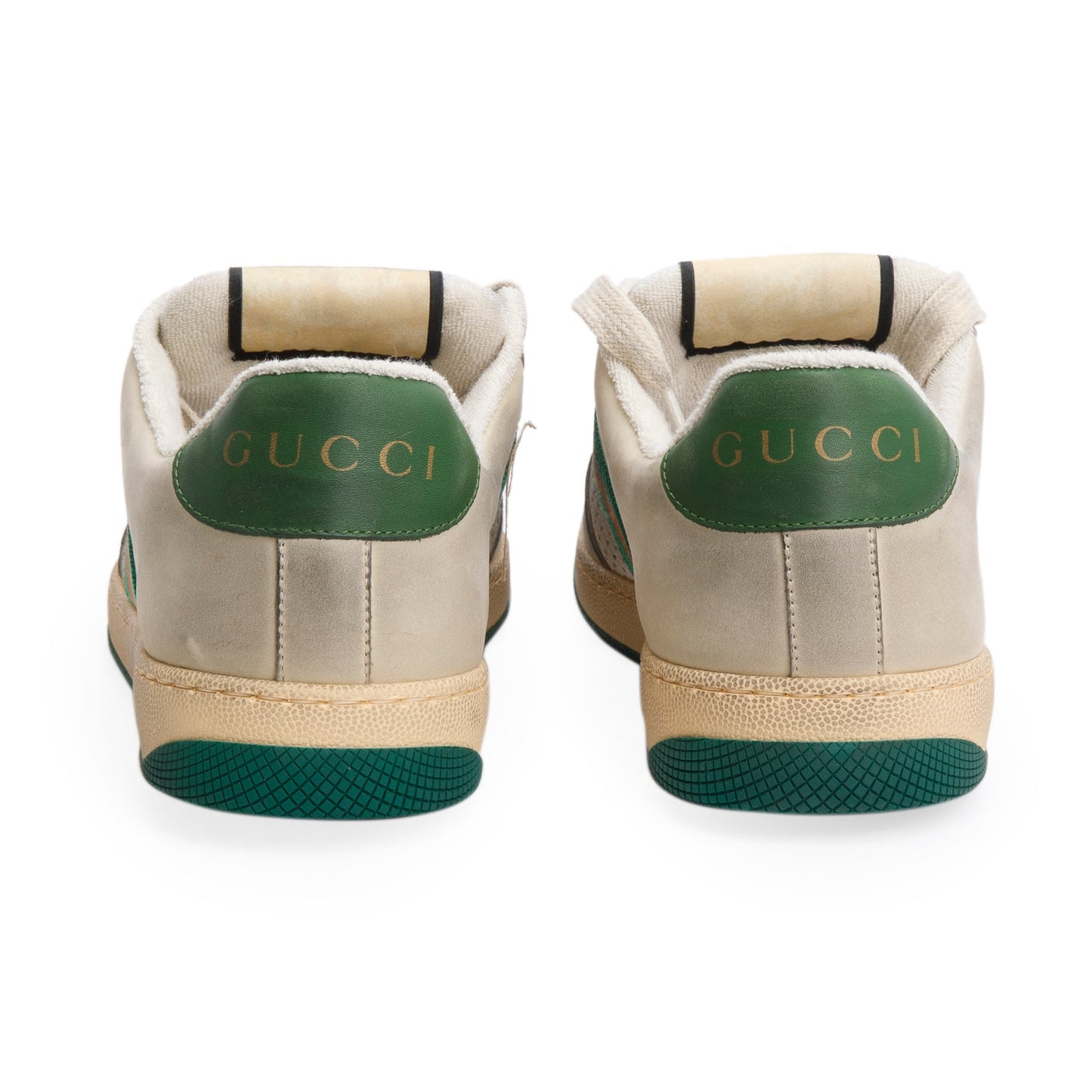 Gucci Beige, Green & White Leather Web Screener Sneakers, Men's Size 40.5