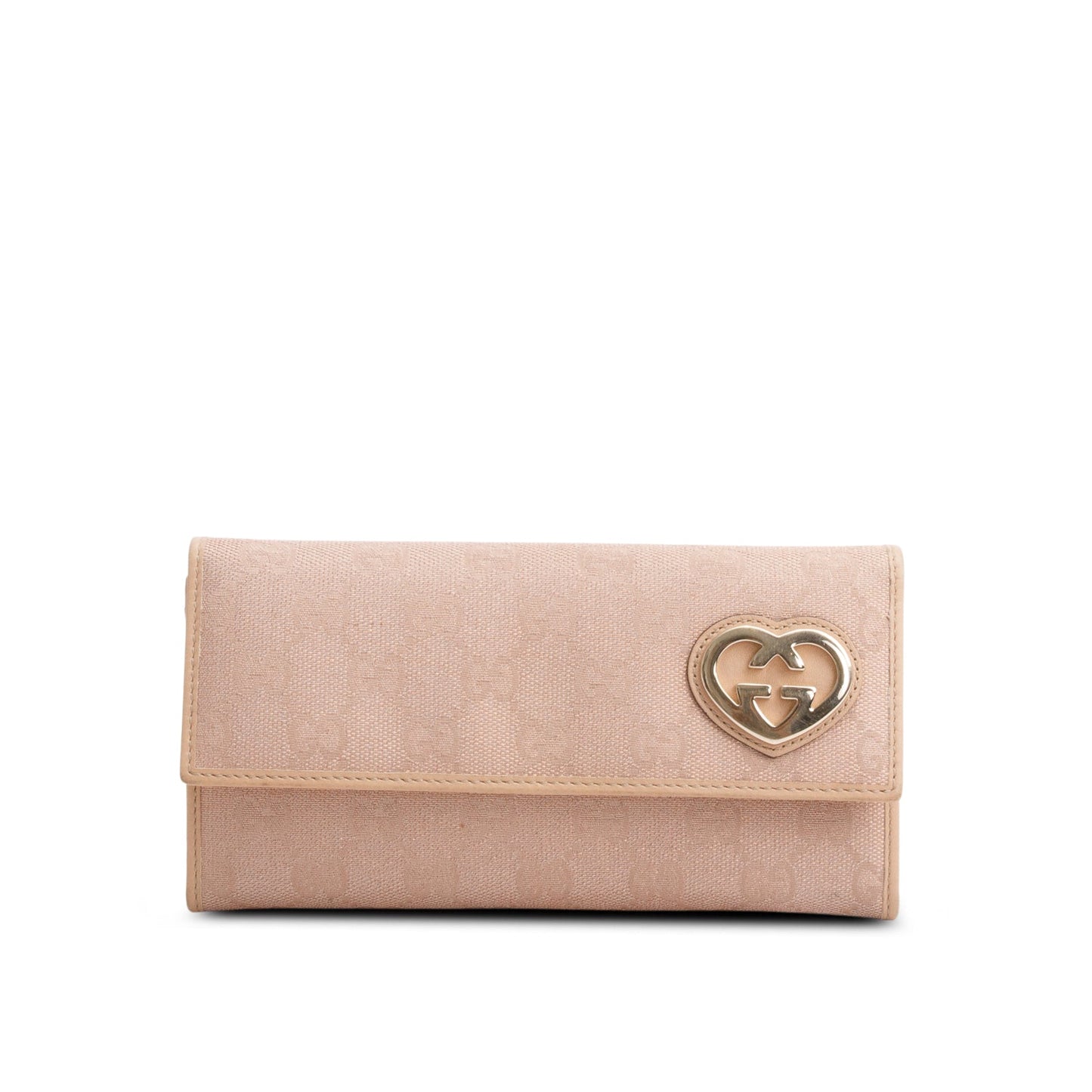 Gucci Metallic Pink GG Canvas Lovely Heart Continental Wallet