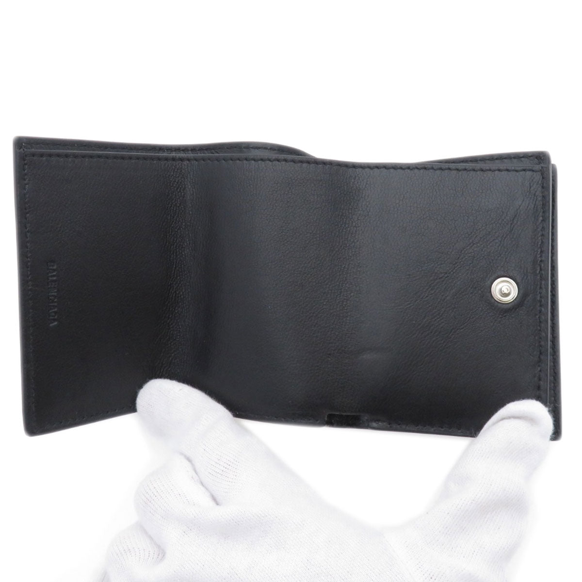 BALENCIAGA Bifold Wallet 594312 Calfskin black Logo motif mini wallet tri-fold Women