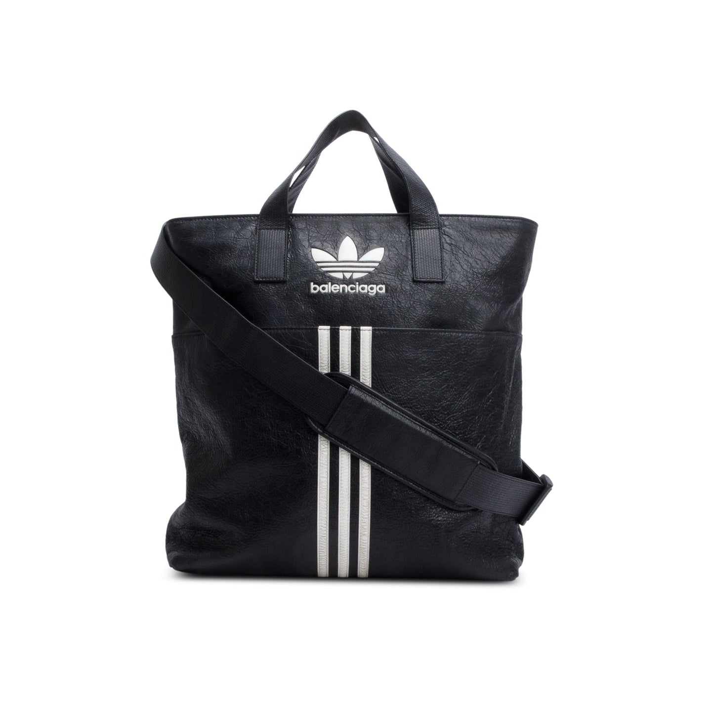 Balenciaga x Adidas Black Leather North-South Tote Bag
