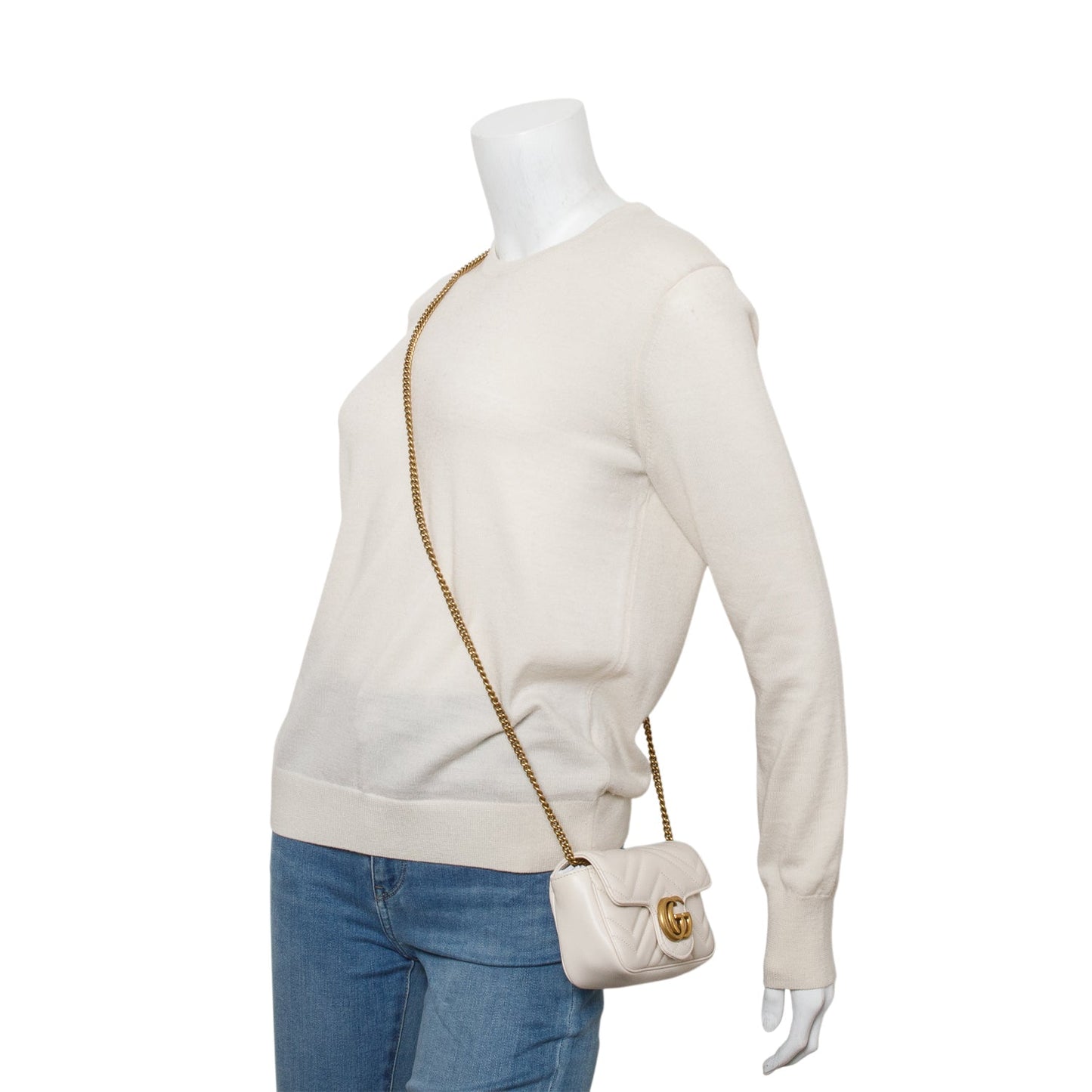 Gucci White GG Marmont Matelasse Leather Mini Shoulder Bag