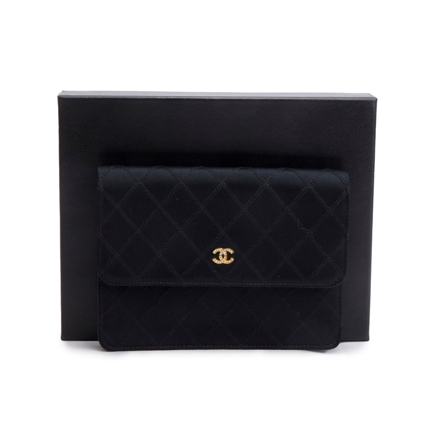 Chanel Vintage Black Satin CC Pouch