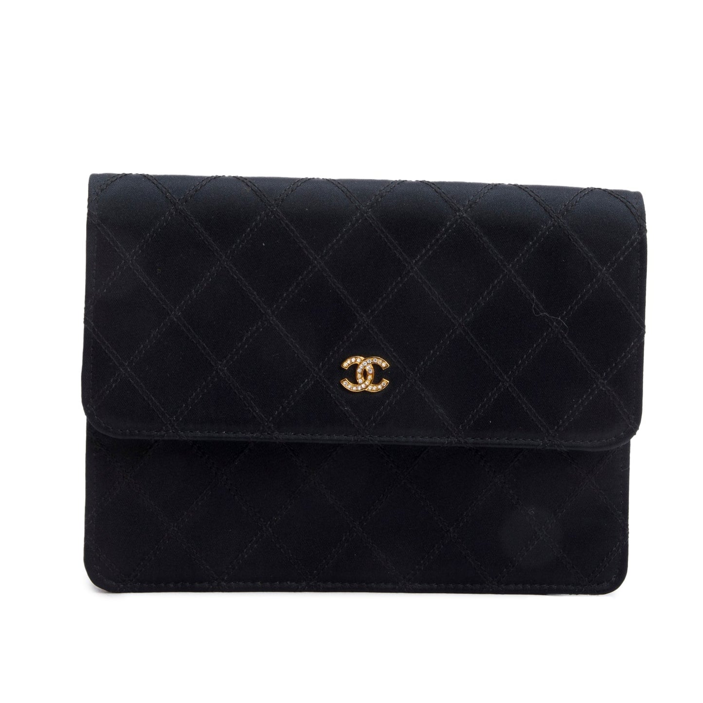Chanel Vintage Black Satin CC Pouch