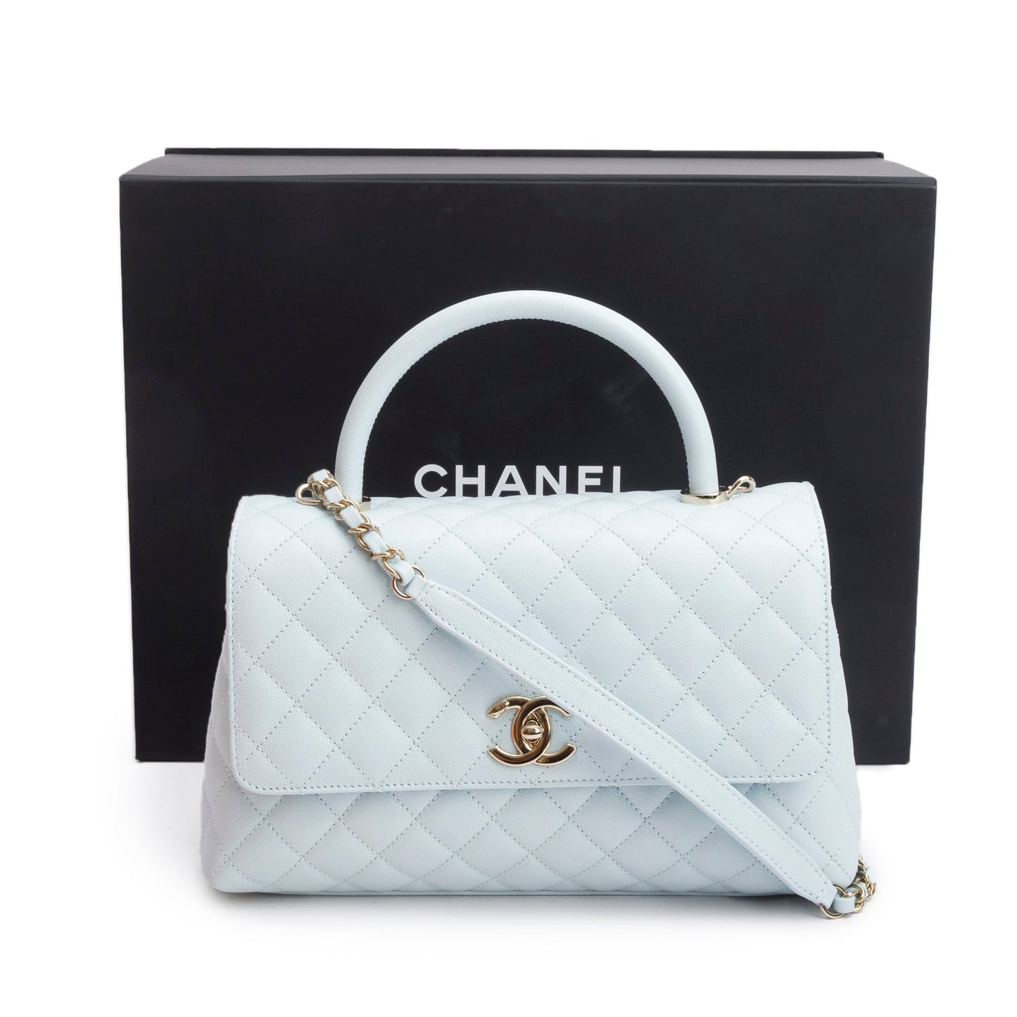 Chanel Blue Caviar Quilted Small Coco Handle Flap