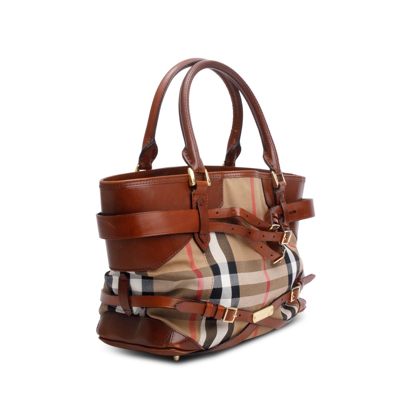 Burberry Brown House Check Bridle Calfskin Medium Lynher Tote