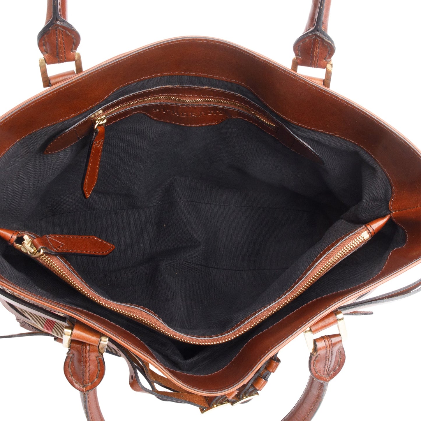 Burberry Brown House Check Bridle Calfskin Medium Lynher Tote