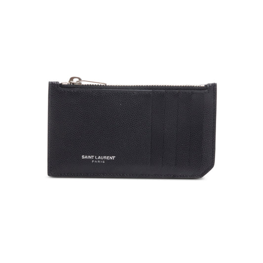 Saint Laurent Black Grain de Poudre Paris Fragments Zipped Card Case
