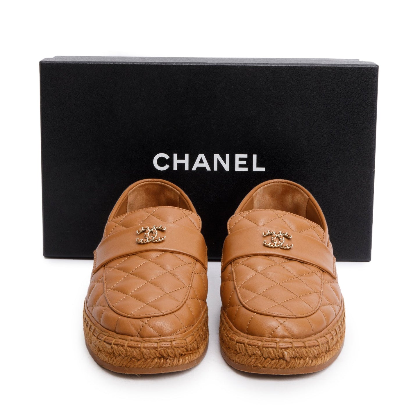 Chanel Brown Quilted Leather Interlocking CC Logo Espadrilles, Size 39