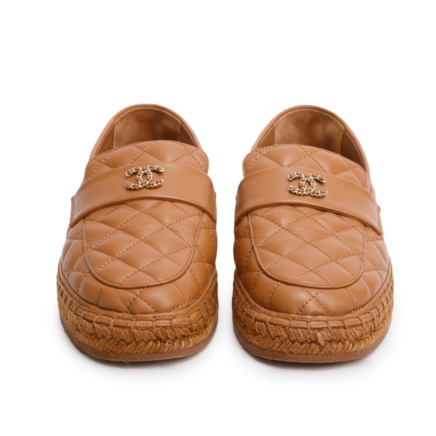 Chanel Brown Quilted Leather Interlocking CC Logo Espadrilles, Size 39