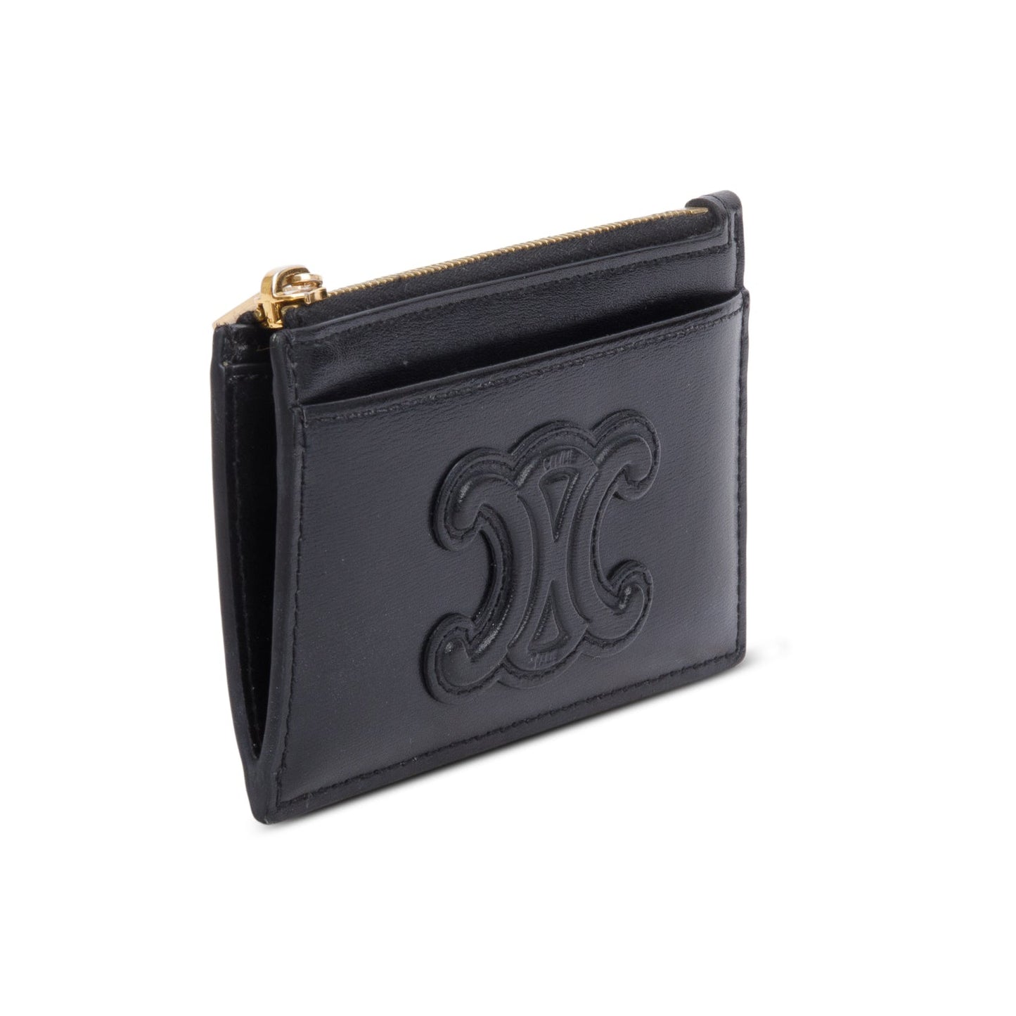 Celine 2023 Black Smooth Lambskin Triomphe Zipped Card Holder