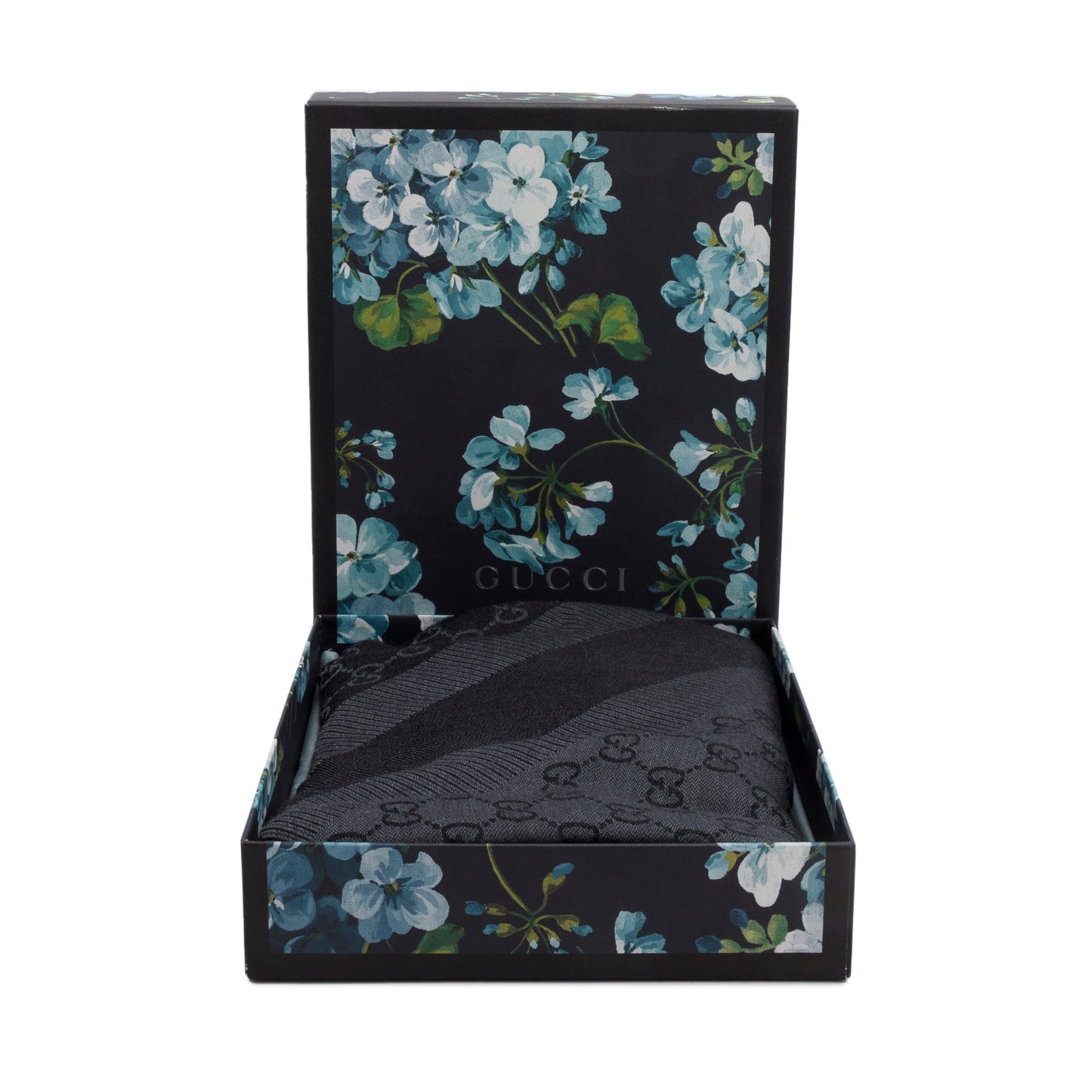 Gucci Black/Grey GG Jacquard Wool Silk Shawl Scarf