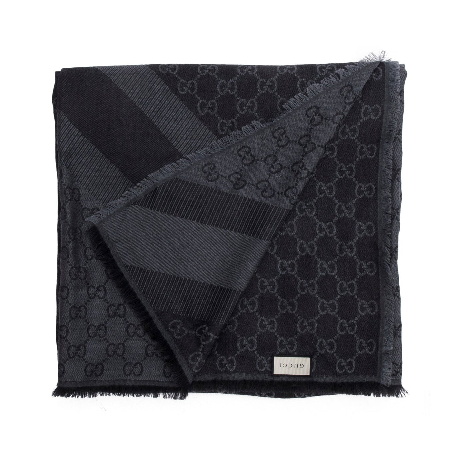 Gucci Black/Grey GG Jacquard Wool Silk Shawl Scarf