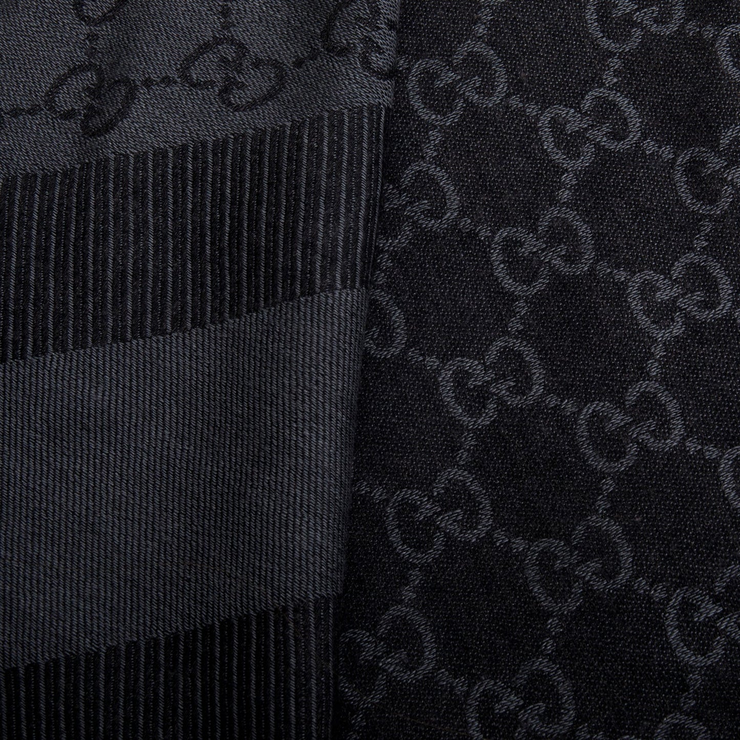 Gucci Black/Grey GG Jacquard Wool Silk Shawl Scarf
