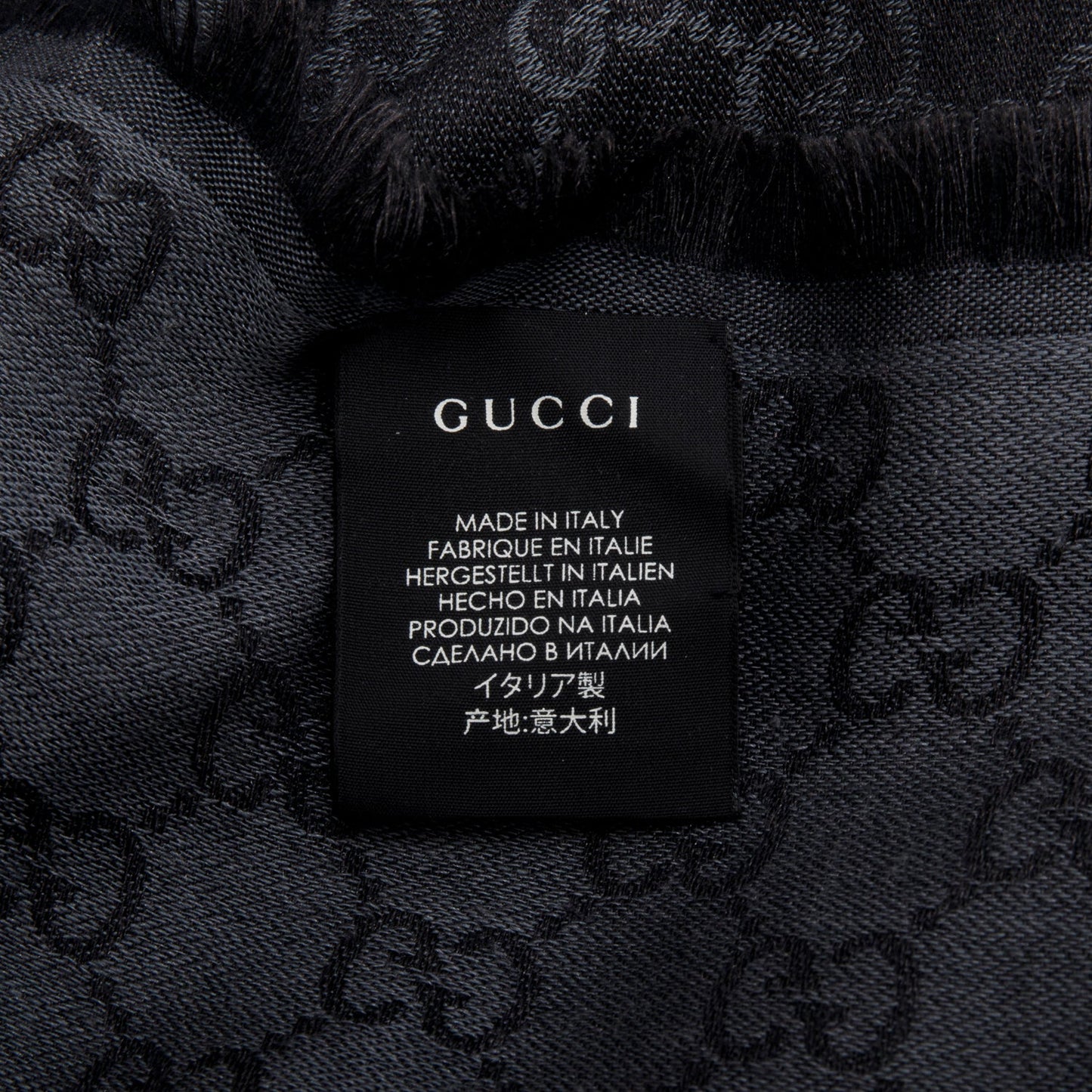 Gucci Black/Grey GG Jacquard Wool Silk Shawl Scarf