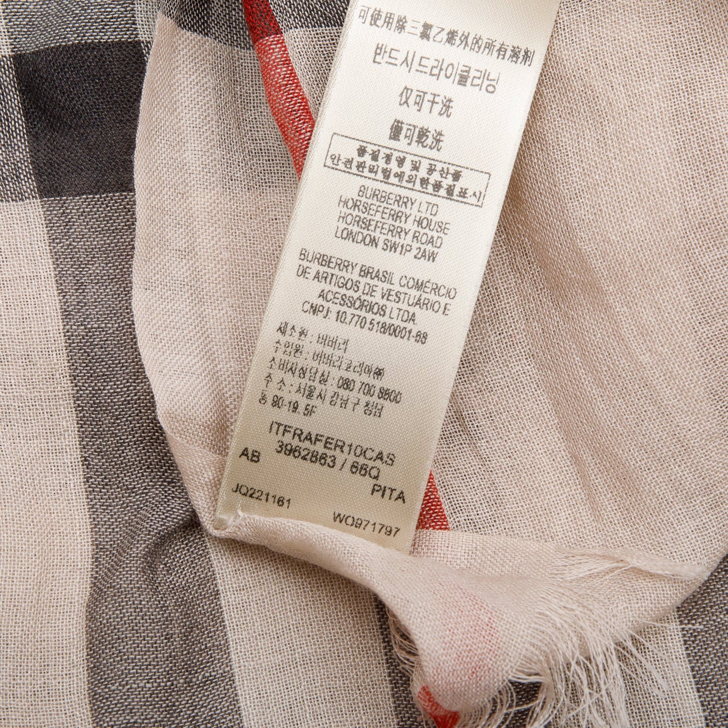 Burberry Creme Multicolor Gauze Giant House Check Silk Wool Scarf