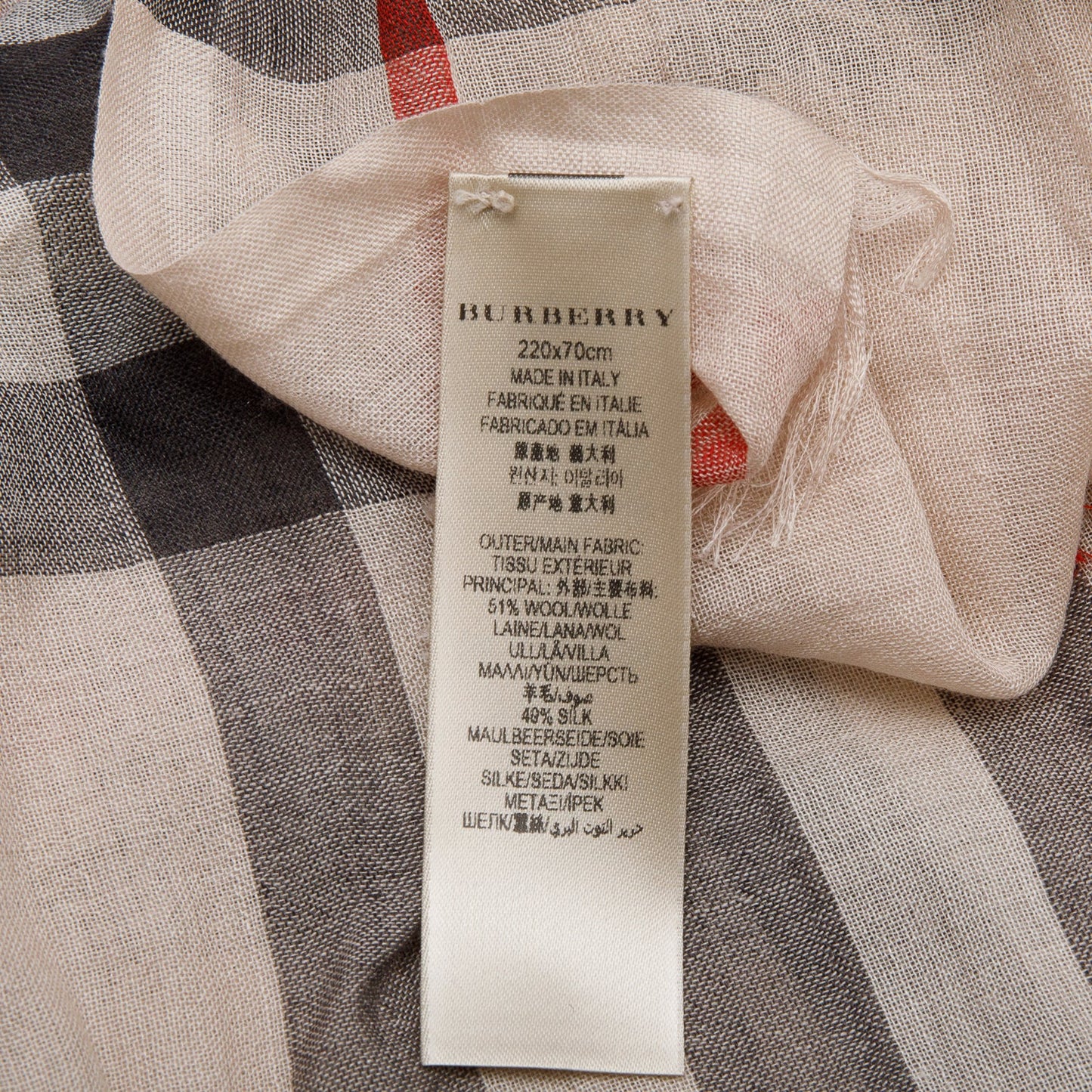 Burberry Creme Multicolor Gauze Giant House Check Silk Wool Scarf