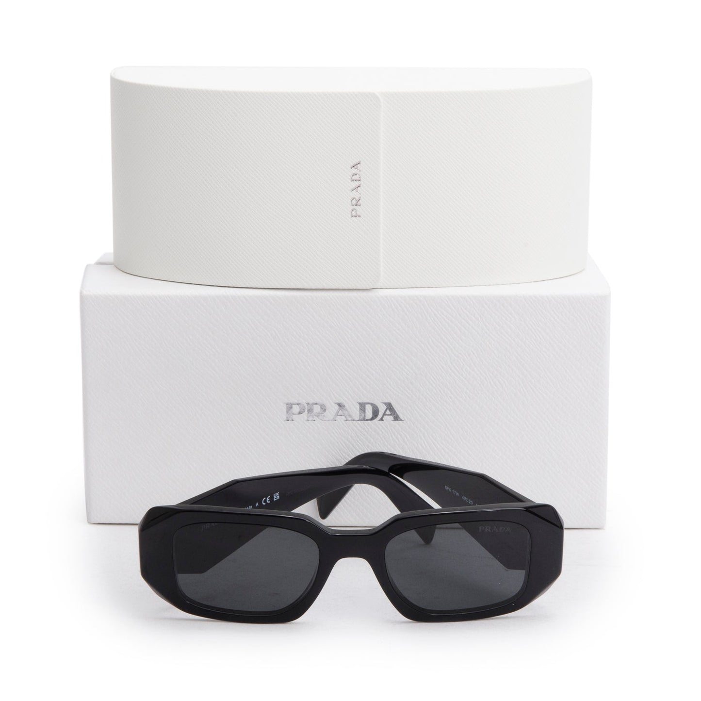 Prada SPR 17W Black Acetate Symbole Rectangular Sunglasses