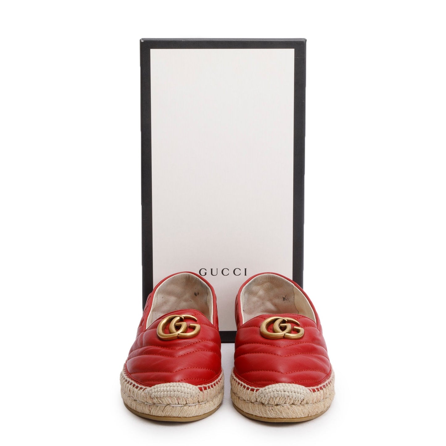 Gucci Red Matelasse Nappa Leather GG Marmont Espadrille, Size 39