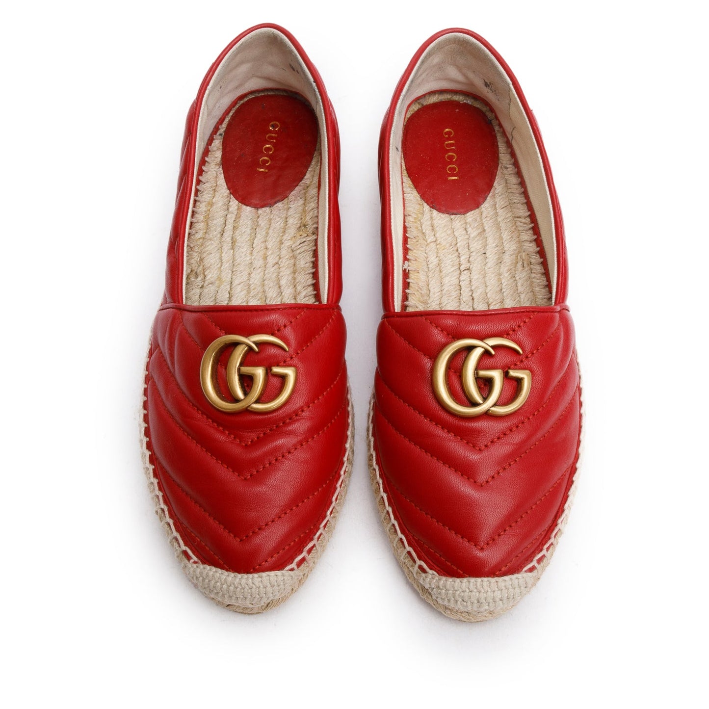 Gucci Red Matelasse Nappa Leather GG Marmont Espadrille, Size 39