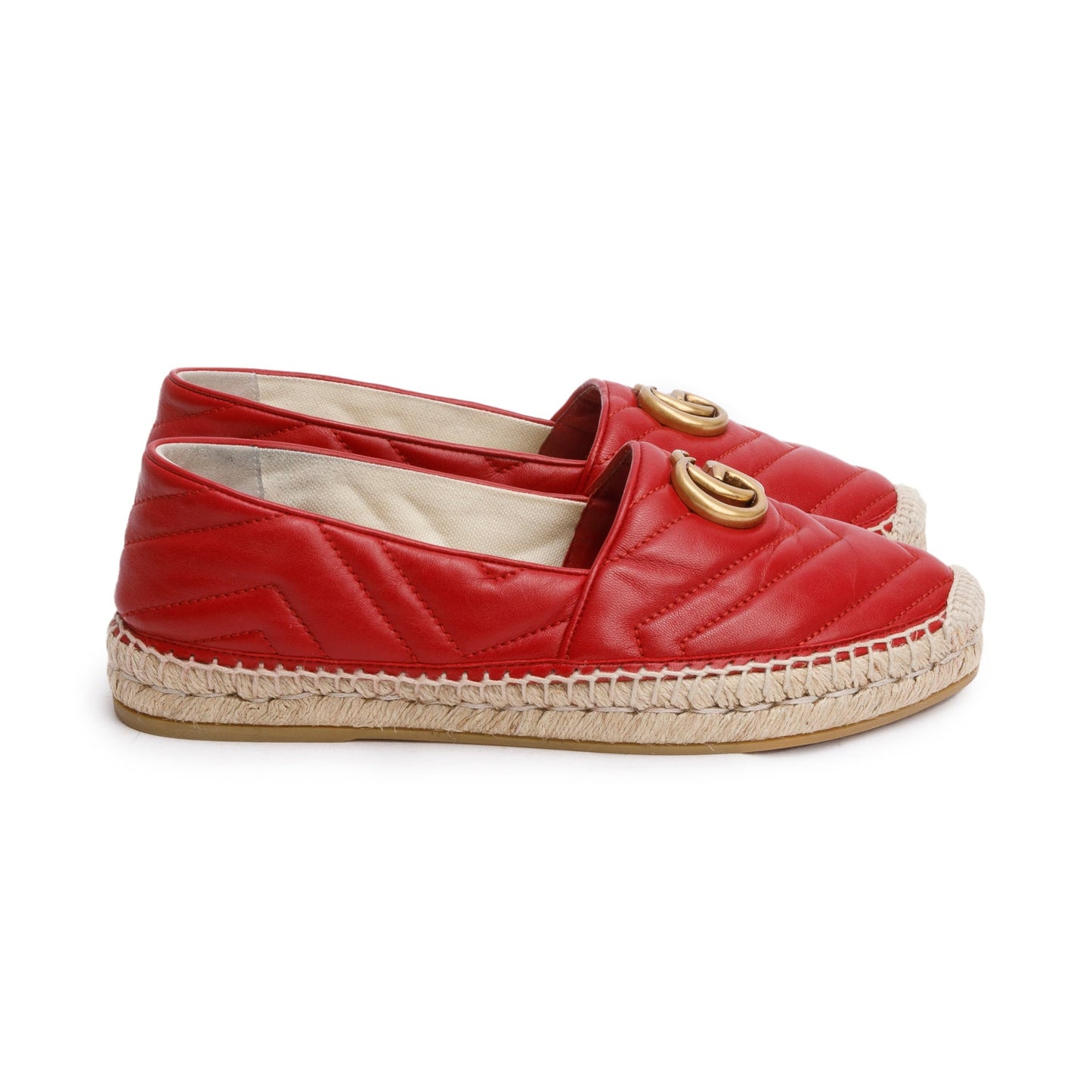 Gucci Red Matelasse Nappa Leather GG Marmont Espadrille, Size 39