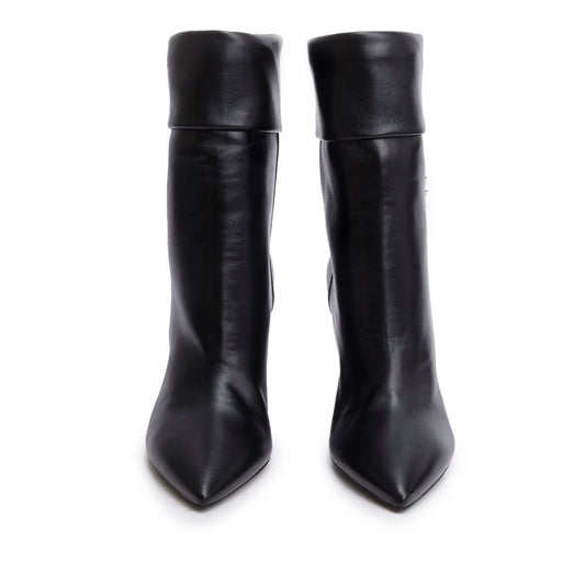 Saint Laurent Black Leather Niki Pointed Toe Ankle Boots, Size 39