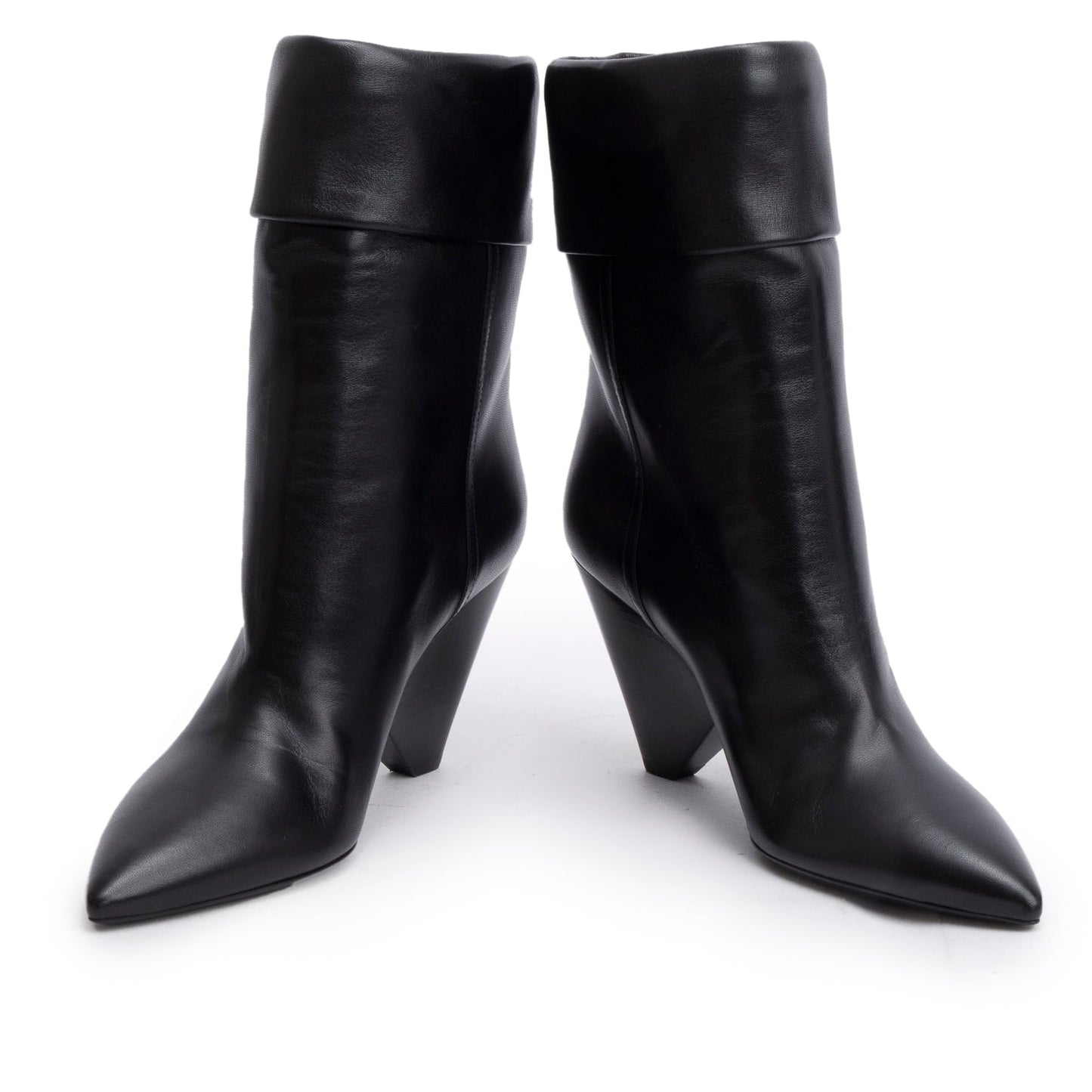 Saint Laurent Black Leather Niki Pointed Toe Ankle Boots, Size 39