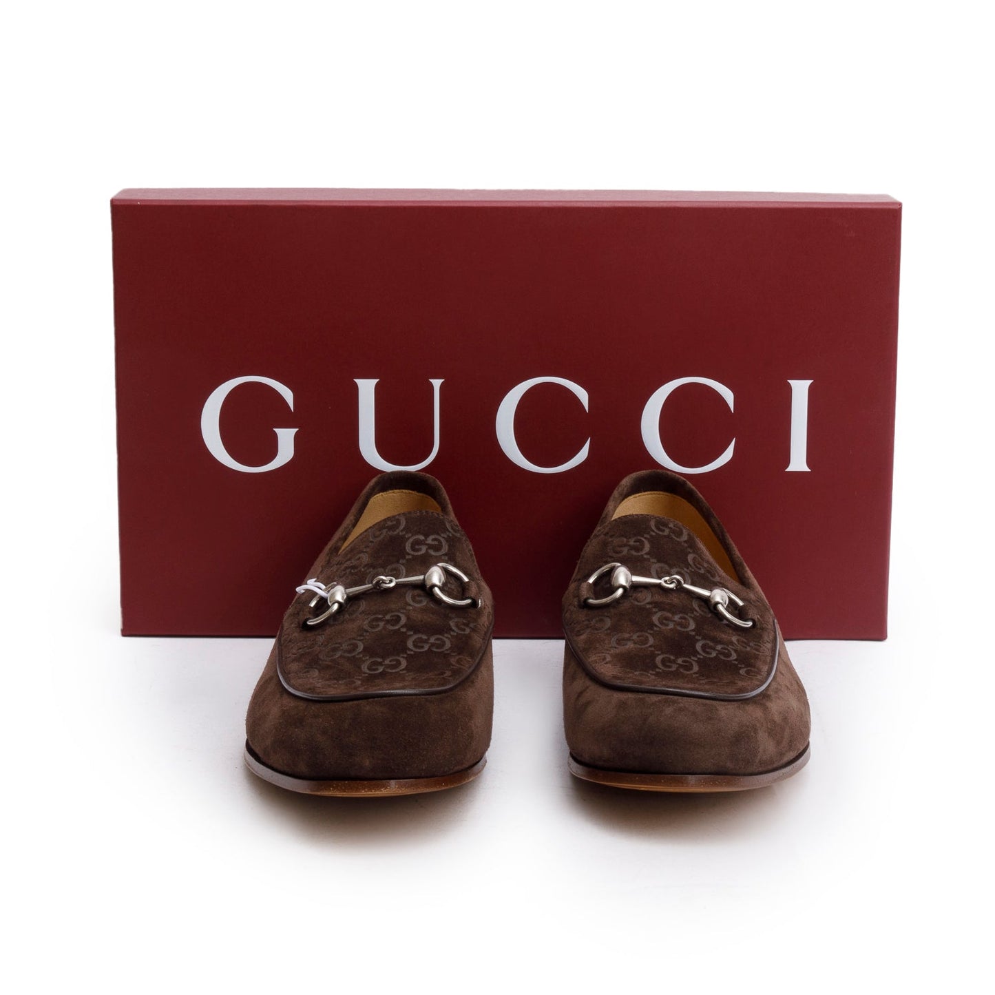 Gucci Brown GG Suede Horsebit Accent Loafers, Men's Size 9