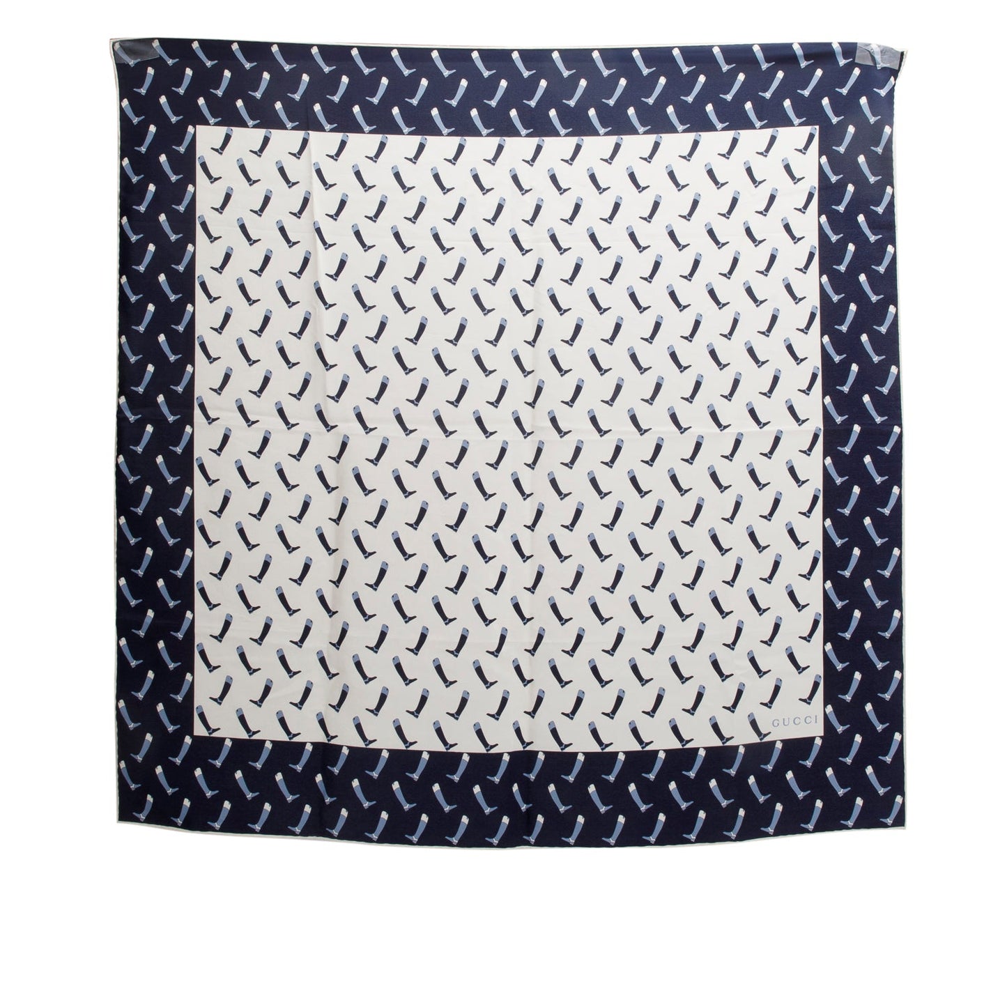 Gucci Navy/White Silk Riding Boot Print Scarf