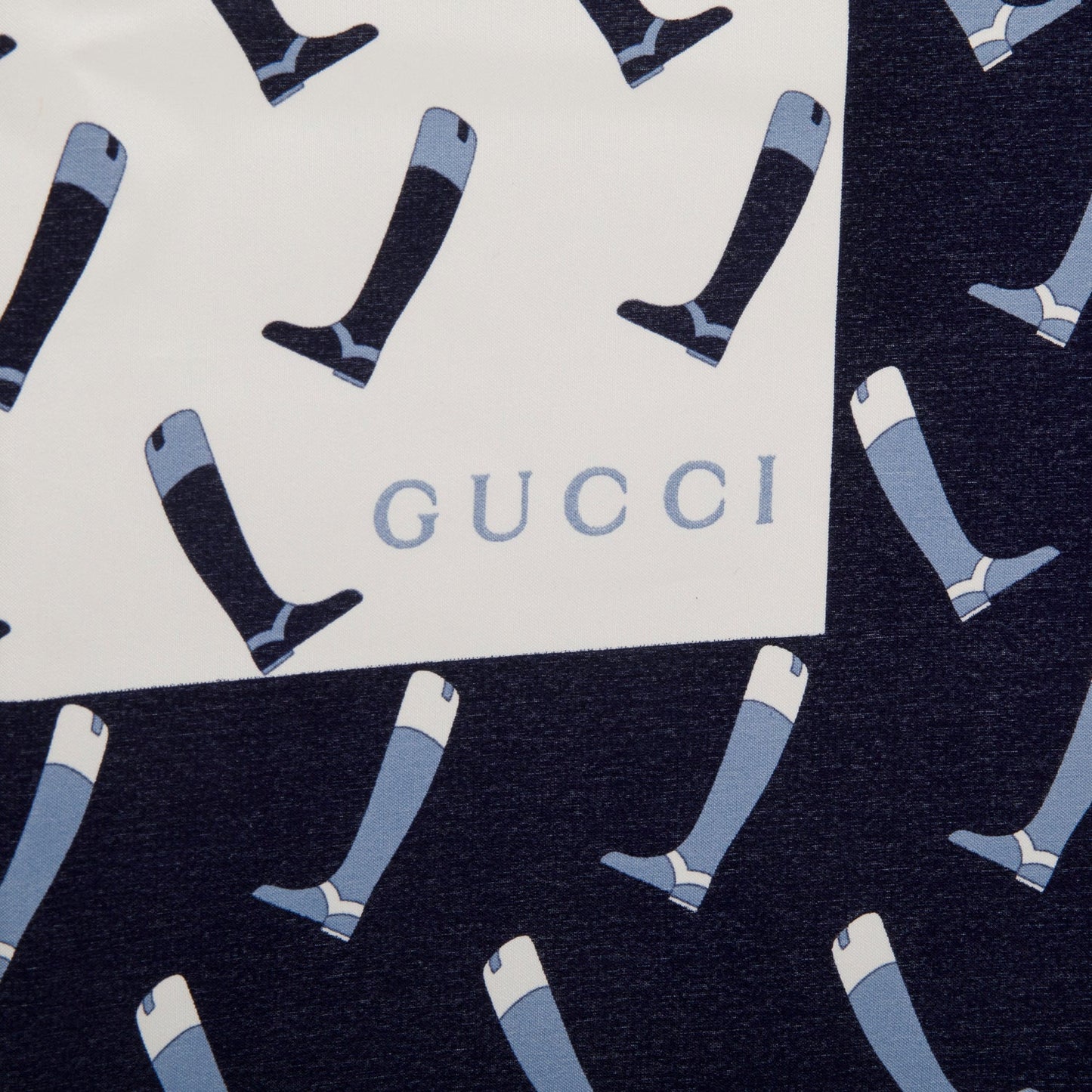 Gucci Navy/White Silk Riding Boot Print Scarf