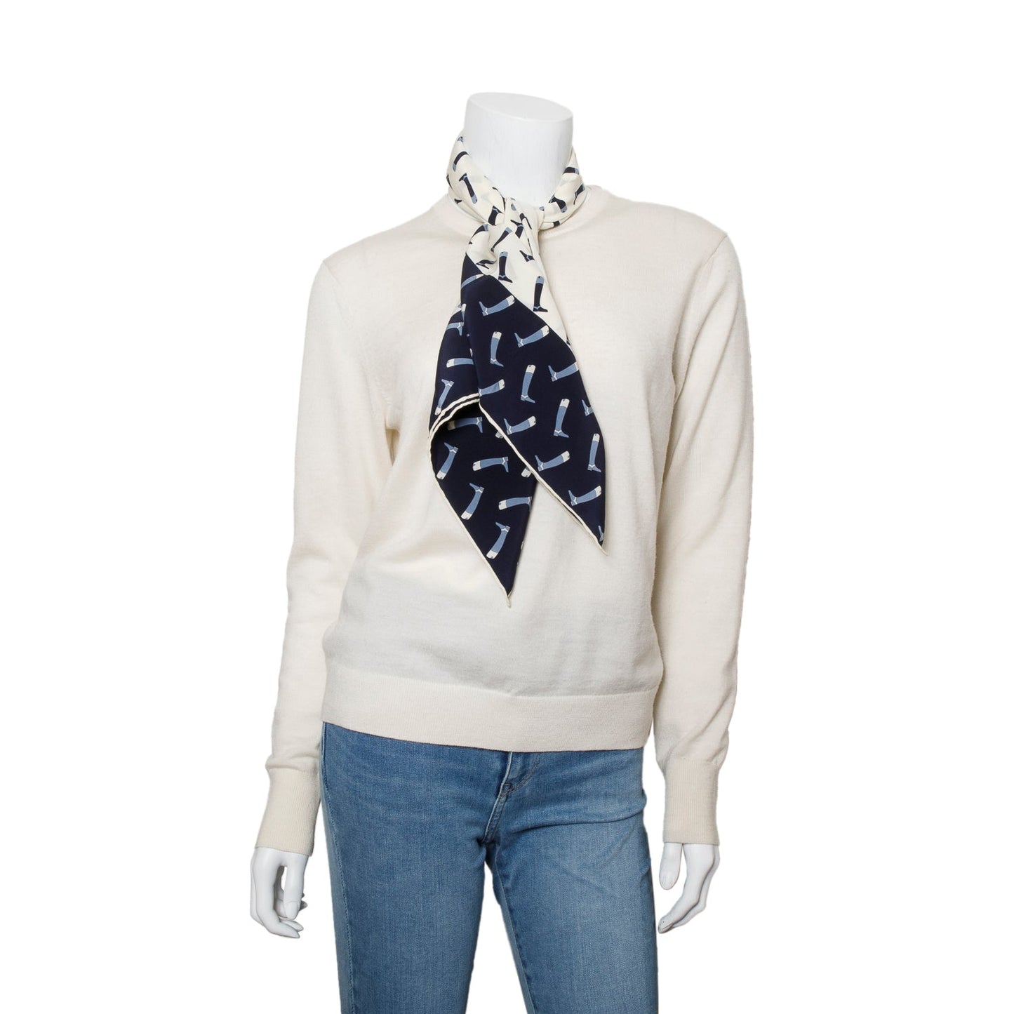 Gucci Navy/White Silk Riding Boot Print Scarf