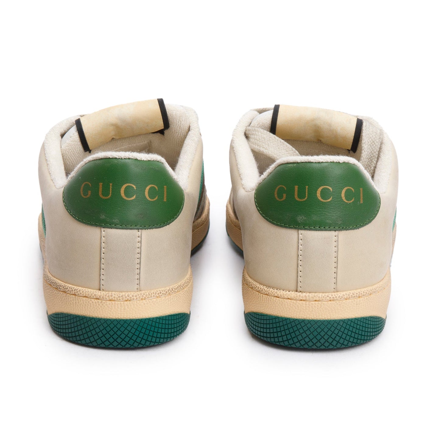 Gucci Beige, Green & White Leather Web Screener Sneakers, Men's Size 40.5