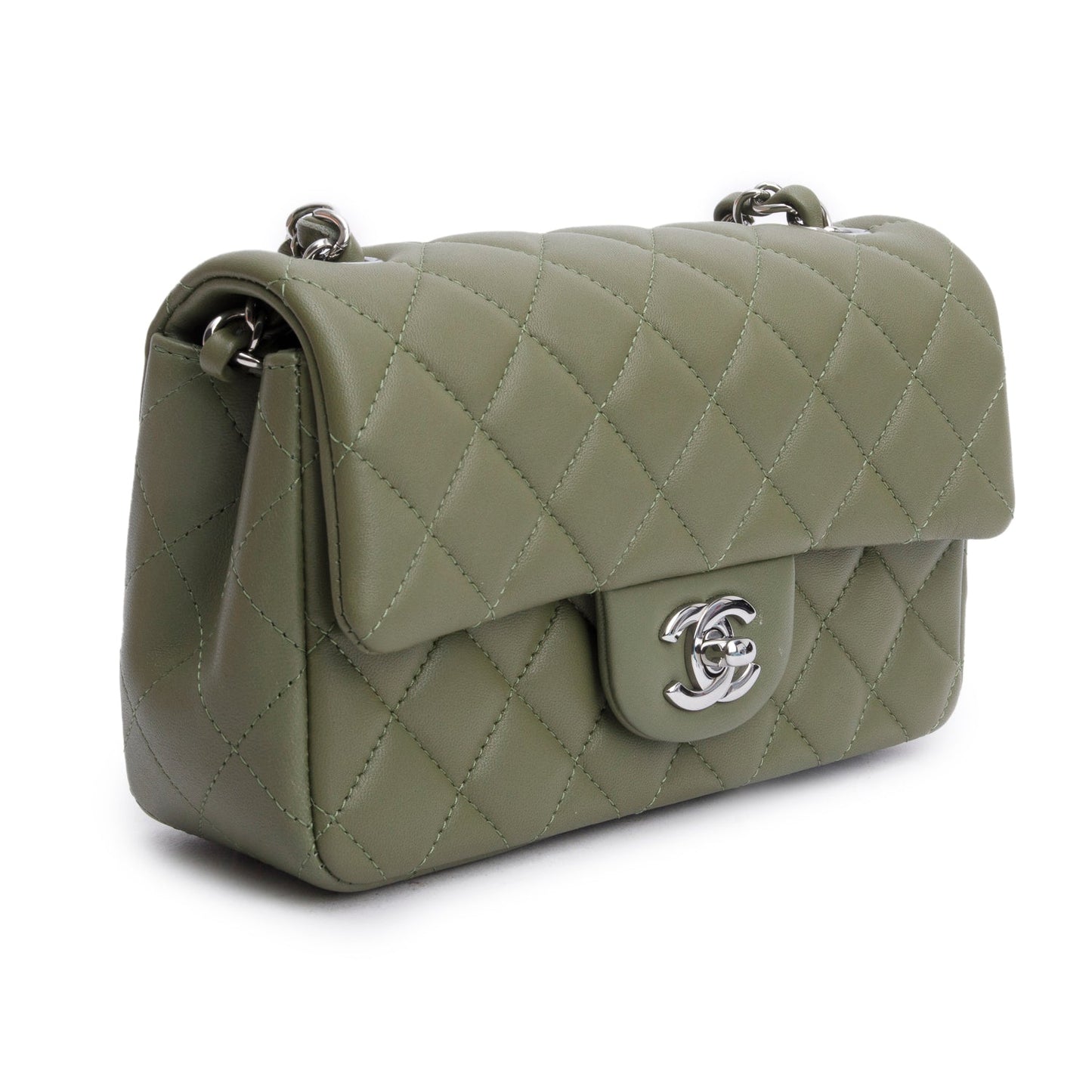 Chanel Oliver Green Quilted Lambskin Classic Mini Rectangular Flap Bag